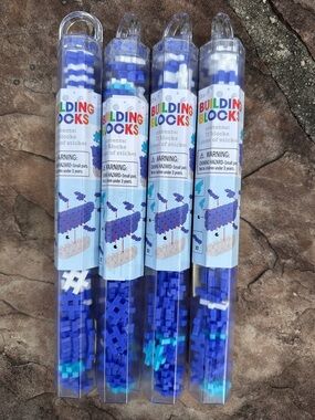 Building Blocks Interlocking Toy Set - Blue Mix - Set of 4